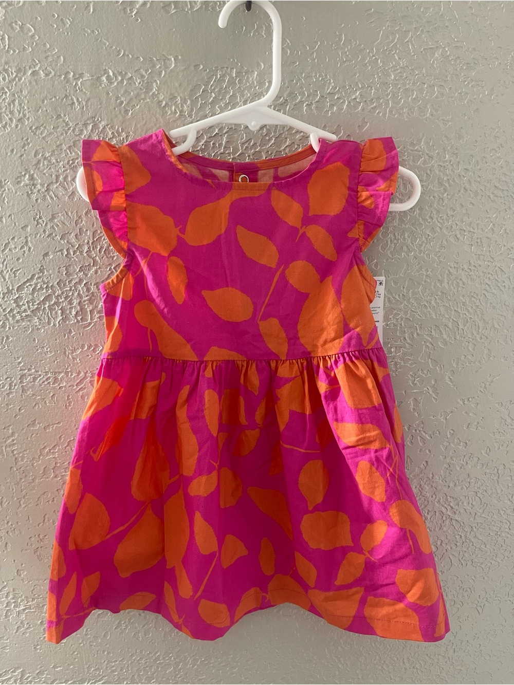 NWT Carters Bright Fuchsia and‎ Orange Flutter-Sleeve Kids Dress Size 18 months